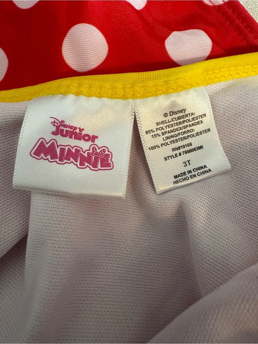 Minnie Mouse 3T polka dot bathing suit one piece Disney swimsuit w/ side ruffles